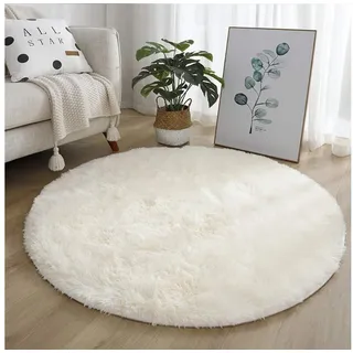 luxuskollektion Rug Round Shaggyteppich 160 x 160 cm Weiß