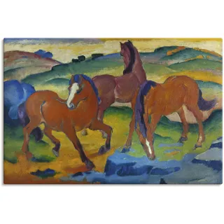 Leinwandbild ARTLAND "Die roten Pferde (Weidende IV.)" Bilder Gr. B/H: 90 cm x 60 cm, Haustiere, 1 St., beige (naturfarben) Leinwandbilder