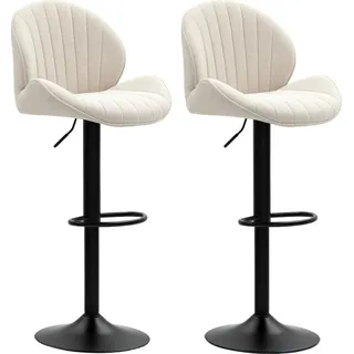 Homcom Barhocker 2er Set Höhenverstellbar Drehbar Chenille-Optik 2er Set Beige
