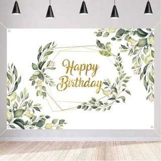 Geburtstagsdekorationen für Frauen, goldener Eukalyptus, grüne Blätter, Hintergrundbanner, 30., 40., 50., 60., 70., 80., 90. Geburtstag, Fotohintergrund, Partyzubehör, Willkommensschild, 150 x 90 cm