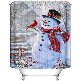 Weihnachtlicher Duschvorhang, Frohe Weihnachten, Schneemann Und Kardinäle