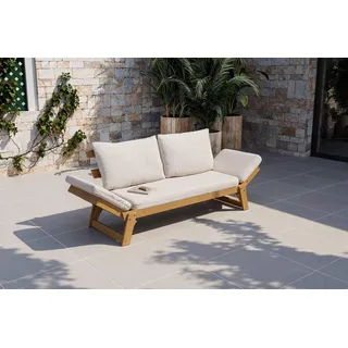 OUTFLEXX Bali Lounge/Liege, creme/natur, Akazie/Polyester, geölt, 198 x 68 x 78 cm, verstellbar, inkl. Kissen, FSC®-zertifiziertes Produkt
