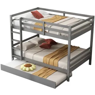 HAUSS SPOLE Etagenbett 140*200cm mit Ausziehbett, Hohe Geländer, Stabile Treppe, Grau