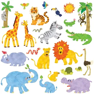 DECOWALL DW-1513N Dschungeltiere Dschungel Tiere Wandtattoo Wandsticker Wandaufkleber Wanddeko für Wohnzimmer Schlafzimmer Kinderzimmer