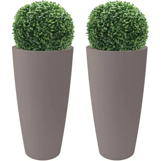 NICOLI Vase hoch Style 36 x 70 cm innen außen, herausnehmbarer Untersetzer, 2 Kunstbäume enthalten (2 Stück 36 x 70 cm mit 2 Kunstbäumen, Taubengrau)