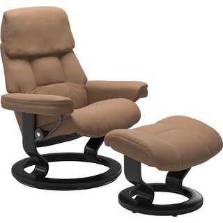 Relaxsessel STRESSLESS "Ruby" Sessel Gr. Leder BATICK, Fuß Schwarz, B/H/T: 79 cm x 98 cm x 76 cm, braun (latte batick) Ledersessel mit Classic Base, Größe M, Gestell Eiche, Wenge, Braun & Schwarz