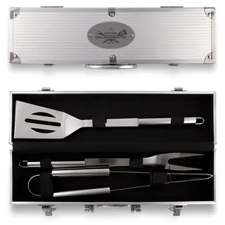 Grillkoffer 3-teilig Grillbesteck Edelstahl Grill Set mit Gravur - Grillweltmeister