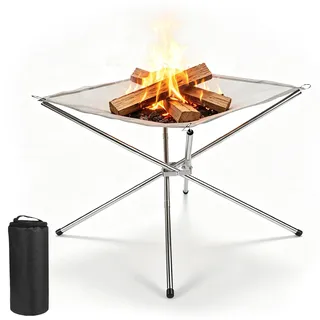 DBREAKS Tragbare Feuerstelle Edelstahl Faltbar 56cm mit Tragetasche | Robuste Feuerschale aus 304er Edelstahlgewebe für Outdoor Camping, BBQ, Garten & Terrasse