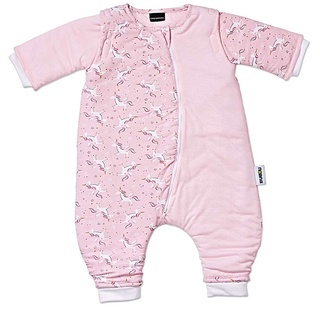 Gesslein 753130 Bubou Babyschlafsack mit Beinen und abnehmbaren Ärmeln: Temperaturregulierender Ganzjahreschlafsack, Baby Größe 110 cm, rosa Einhorn