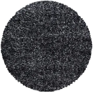 SIMPEX Runder Hochflor Teppich Ø 80 cm Anthrazit Shaggy, Flauschig & Pflegeleicht, Meliert, Jute-Rücken Ideal für kleine Räume & Eingangsbereich
