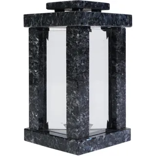 Grab-Lampe Granit Labrador Friedhof-Leuchte eckig hochwertig Glas Grab-Schmuck