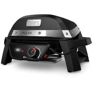 Weber Pulse 1000 Elektrogrill/City-Grill, 1800 W Leistung, Porzellanemaillierte Guss-Grillroste, Smarte digitale Temperaturkontrolle, 41 x 31 cm Grillfläche, Schwarz