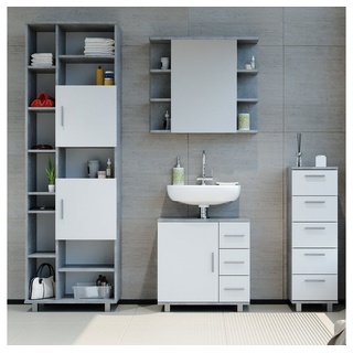 Vicco Waschbeckenunterschrank Waschtischunterschrank Badschrank ILIAS Weiß Beton grau|weiß