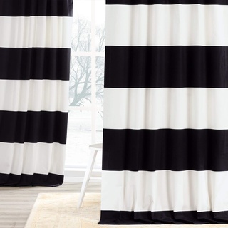 HPD Half Price Drapes Horizontal Stripe Curtains for Living Room 50 X 120 (1 Panel), PRCT-HS06-120, White, Cotton, Onyx Black & Offwhite, 50 in x 120 in