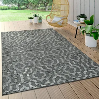 Paco Home Outdoor Teppich Wetterfest Wohnzimmer Balkon Küche Orientalisch Ornament Skandinavisch Geometrisches Muster 3D Effekt Modern, Grösse:120x170 cm, Farbe:Grau 3