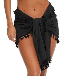 ZWY Strandkleid Einteiliges Strandtuch mit Fransen,rock schwarz damen-luftige (Seitliche Bindungen) Kurze Strandkleider und Strandröcke für Damen schwarz