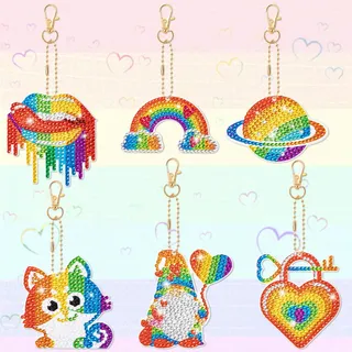 MWOOT 6 Stück Diamant Regenbogen Schlüsselanhänger für Gay Pride Diamond Art Painting Keychain