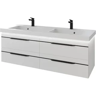 Pelipal Balto Komplett-Set Waschtischunterschrank mit Beleuchtung Mineralmarmorwaschtisch 1482 x 508 mm - Weiß Glanz mit schwarzer Einlage - SET-098-083