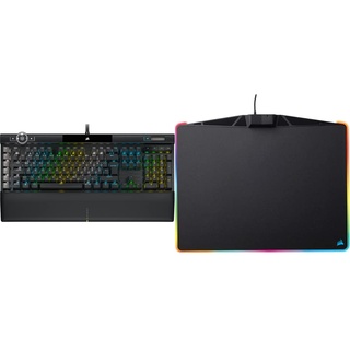 Corsair K100 RGB Optisch-Mechanische Gaming-Tastatur Schwarz & MM800 Polaris RGB Gaming Mauspad (Medium, RGB 15 Zonen Beleuchtung, Harte Oberfläche) schwarz