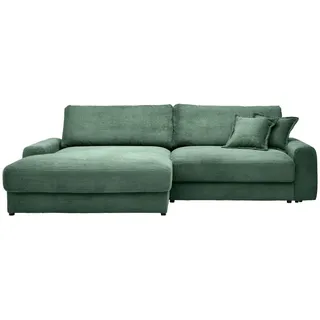 Carryhome Ecksofa, Dunkelgrün, Kunststoff, 3-Sitzer, Füllung: Schaumstoff,Hohlfaser, Ottomane links, L-Form, 300x180 cm, Rücken echt, Wohnzimmer, Sofas & Couches, Wohnlandschaften, Ecksofas