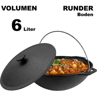 big-pan 6L Gusseisen Schwenktopf Kazan Asia Kasan mit Deckel aus Gusseisen Grillwok Wokpfanne Grill Cast Iron Campingtopf Kessel Wok Traditioneller