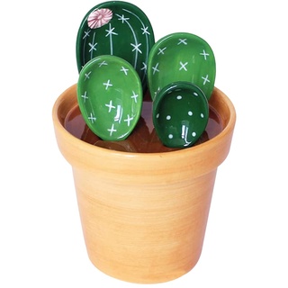 5 Stück Messlöffel Set im Topforganizer,Keramik Cactus Set,Keramik Kaktus Messlöffel mit Messbechern und Löffeln,für Küche Trocken Nass Messung Flüssigkeit Lebensmittel Salz und Zucker (B)