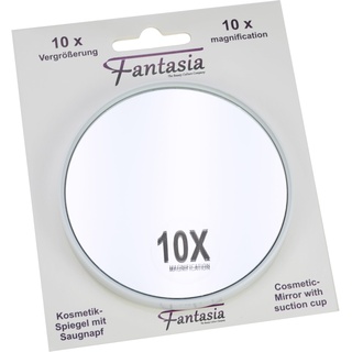Fantasia Kosmetikspiegel mit 10-Fach Vergrößerung, Premium Schminkspiegel Ø 8,5cm rund mit Saugnapf, Acryl Make-Up-Spiegel für zuhause und unterwegs, innen Ø 8,0 cm