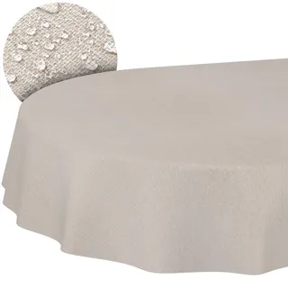 Stoff Tischdecke Textil Tischwäsche Tischtuch Baumwolle Polyester abwaschbar Uni Ornament Damast Jacquard Gewebe waschbar Beige Grau Oval 220x140cm Schnittkante
