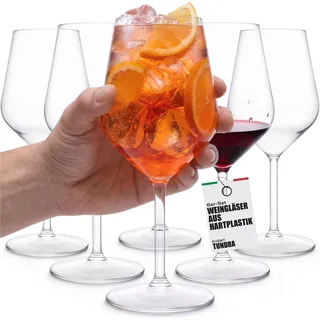 TUNDRA - 6er Set Kunststoff Weingläser 47 cl., BRUCHSICHER und MEHRWEG | Camping Plastik Weingläser aus Tritan (Hartplastik) - Unzerbrechlich, Spülmaschinenfest, BPA-FREI - Spritz Cocktailgläser