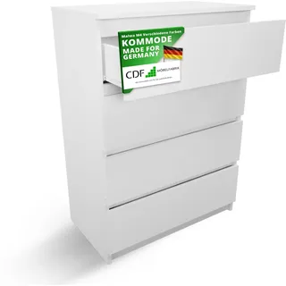 CDF Kommode Weiß mit 4 Schubladen 97 cm Hoch Sideboard Schmale Komode Schlafzimmerkommode für Flur Büro Schlafzimmer Wohnzimmer Schubladenschrank Regal mit Schubladen Schrank Modernes Möbelstück