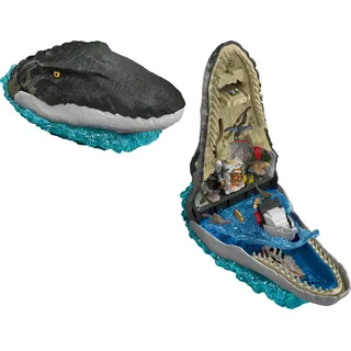 Jurassic World Mattel Jurassic World Rebirth Deluxe-Mosasaurus-Spielset mit 7 interaktiven Funktionen, 7 Soundeffekten und 6 Mikrofiguren, zusammenklappbar zum Tragen und Aufbewahren