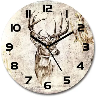 Tulup Glasuhr ⌀ 60cm - Schwarze Zeigern - Wanduhr Wandkunst Bild Gehärtetem Glas Uhr Echtglas Küche Wohnzimmer - Hirsch