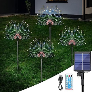 AGM Solar Feuerwerk Licht 4er mit 480 LED für den Außen IP65 Wasserdichtes Solar Feuerwerk Gartenleuchter, 4 Sensor Funktionen 8 Licht Modi mit Fernbedienung