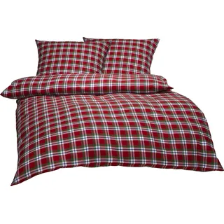 Bettwaesche-mit-Stil warme Fein-Flanell Winter Bettwäsche Toronto Landhaus Karo rot grün weiß kariert (200 cm x 200 cm + 2X 80 x 80)
