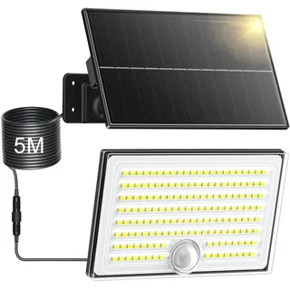 Realky Solarlampen für Außen mit Bewegungsmelder, IP65 Wasserdichte Solar Strahler mit 5m Kabel für Garage, Garten, Hof, Stufen, Haustüren-1 STÜCK
