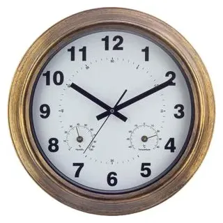 Eurotime Wanduhr 86450-10 outdoor, Metall, analog, Quarzuhr, Ø 46 cm, braun, wasserdicht, mit Thermometer & Hygrometer