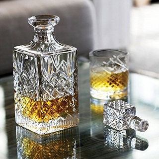 Newport Whisky oder Cognac Karaffe JFK aus Kristall, mundgeblasen & handgeschliffen, Kristallkaraffe mit Deckel für 750ml