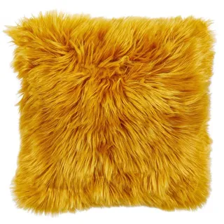 Porta andiamo Ovium - Stuhlkissen Fell Stuhlauflage Dekokissen in moderner Schaffell Optik 34 cm rund 1 Stück Senfgelb