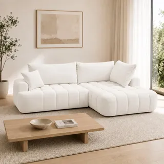 Home Collective Ecksofa Sofa Couch ausziehbar inkl. Bettkasten Schlafsofa Gästebett 265x177 cm | weicher Stoff & Bonnell-Federkern | Wohnlandschaft Wohnzimmer L-Form | inkl. Kissen | Weiß
