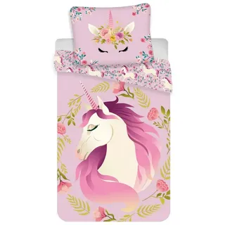 Jerry Fabrics Einhorn Wende Bettwäsche Blumen Rosa 140 x 200 cm + 70 x 90 cm