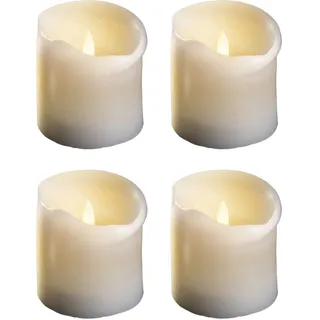 Novaliv 4er Set LED Stumpenkerzen mittel - Echtwachskerze mit beweglicher Flamme flackernd - Timerfunktion für 6 Stunden Warmweißes Licht 7,5cm Durchmesser 12,5cm Höhe - 2 AA Batterien nötig