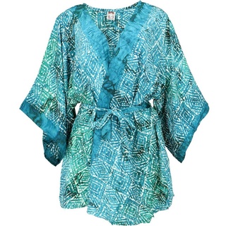 Guru-Shop Kimono Kimonojäckchen, kurzer Boho Kimono,.., alternative Bekleidung blau
