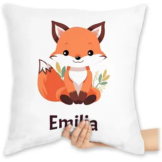 Kissen 40x40 Zierkissen - Süßer Fuchs Geschenk mit Name personalisiert I Wildtiere I Raubtier I Fox - 40 x 40 cm - Weiß - personalisierte +mit+Fuchs fuchsmotiv Personalisieren und füchse