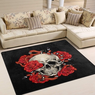 Use7 Sugar Skull Snake Rose Flower Area Teppich für Wohnzimmer Schlafzimmer 160 cm x 122 cm
