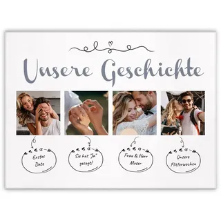 Maverton Leinwandbild mit eigenem Foto - personalisiertes Foto Leinwand mit Holzrahmen - Größe 30x40 oder 50x70 - Fotoleinwand Collage - Fotobild auf Leinwand für Paar - Geschichte - 30 x 40 cm