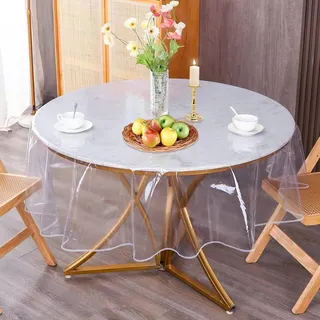 Umllpet Durchsichtige Tischdecke, Tischfolie Transparent, PVC Durchsichtige Tischschutz Tischdecke Folie Abwaschbar für Outdoor Garten Tischfolie, Schutzfolie für Möbel Tischschutzfolie Runden-180cm