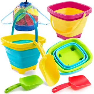 Sloosh 3 PCS Faltbares Eimer Kinder mit 3 Schaufeln Eimer Sandkasten Sommer Party Faltbare Eime Silikon Faltbare Sandspielzeug Eimer Kinder Strand Spielzeug 2.4L