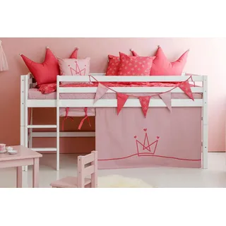 Hoppekids Hochbett ECO Dream, Kinderbett, Spielbett, Halbhohes Bett aus Massivholz inkl. Vorhang-Set Creator, Bettgröße & Matratze wählbar rosa 101 cm x 208 cm x 105 cm