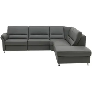 Beldomo Premium Ecksofa, Grau, Metall, Echtleder, Rindleder, 5-Sitzer, Ottomane rechts, L-Form, 288x249 cm, Goldenes M, erweiterbar, Typenauswahl, Bettkasten erhältlich, Fußauswahl, Lederauswahl, Stoffauswahl, planbar, seitenverkehrt Bettfunktion Hocker Rückenfutter, individuell Armteil links, Wohnzimmer, Sofas & Couches, Wohnlandschaften, Ecksofas