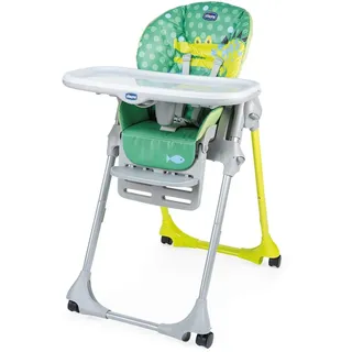 Chicco Polly Easy Kinderhochstuhl und Babywippe mit verstellbarer Höhe und Fußstütze, 4 Räder, kompaktes Schließen von 6 Monaten bis 3 Jahren Krokodil, 15 kg 00079565670000 1 Stück (1er Pack)